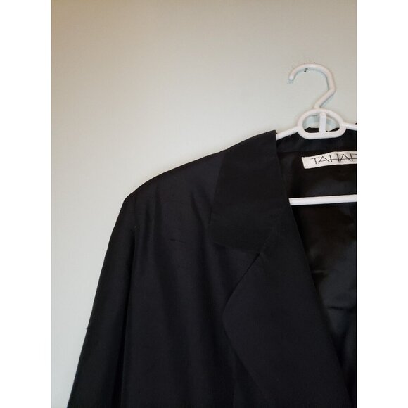Vintage Tahari Womens 8 Blazer Long Sleeve Button Closure 100% Silk Black Pocket - Picture 4 of 6